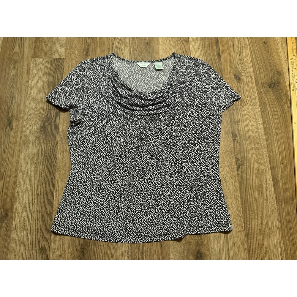 Laura Ashley Shirts Women Size PS Black White Top Cowl Neck Short Sleeve